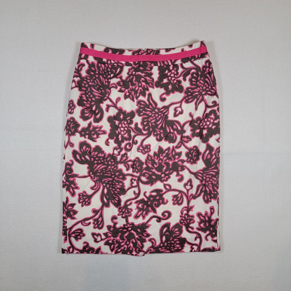 Boden Women's Pencil Skirt Sz 2P Black Pink White Floral Zip Lined Split Bottom
